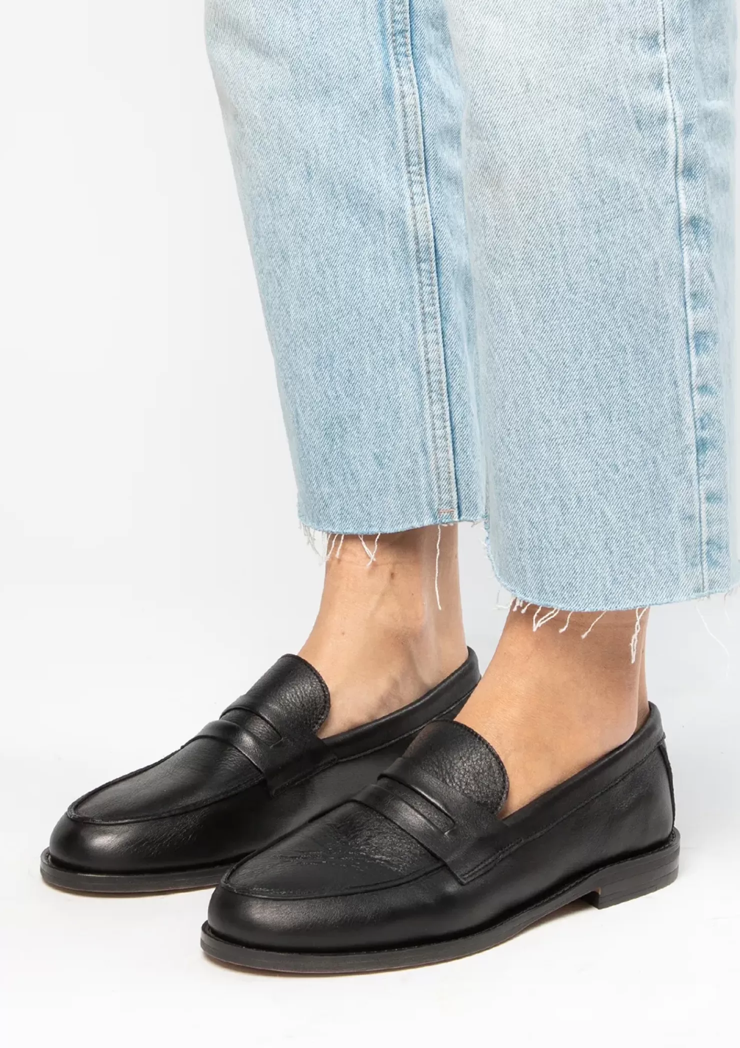 Cheap Leather Penny Loafers - Black Women Moccasins