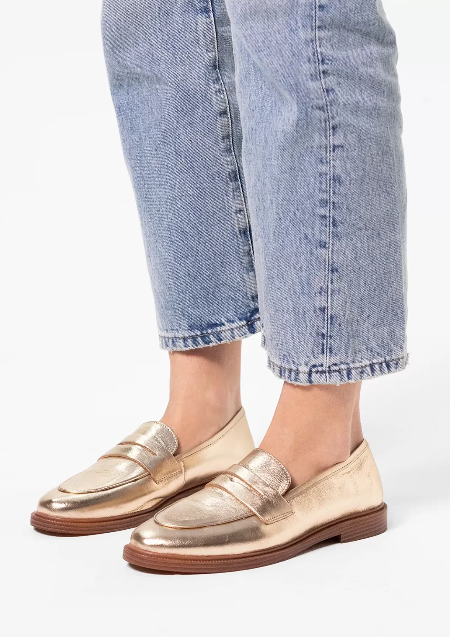 Cheap Leather Penny Loafers - Gold Women Moccasins