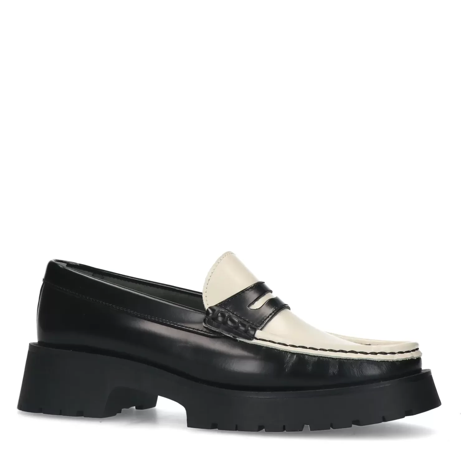 Cheap Leather Platform Loafers With Details - Black Women Moccasins