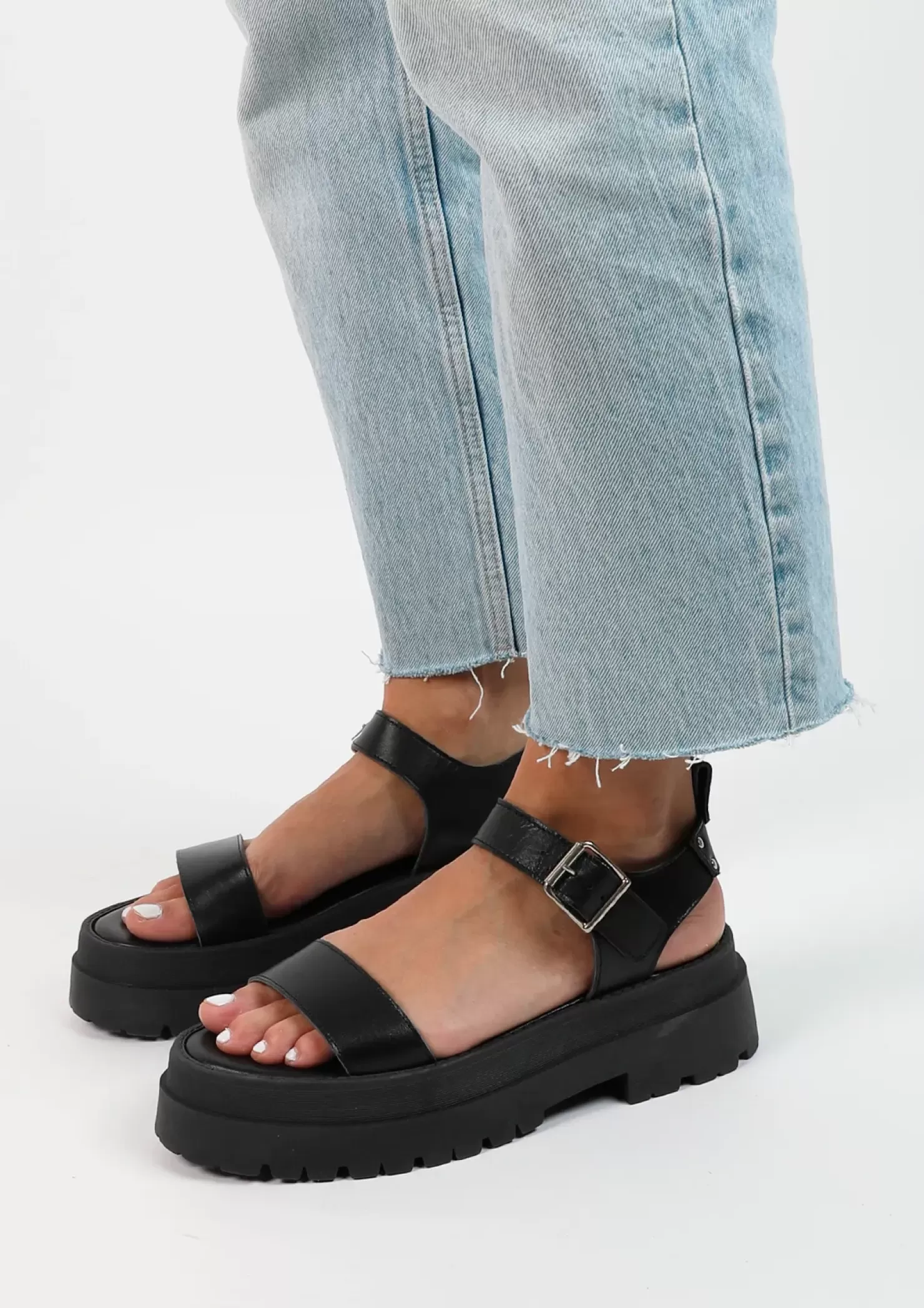 Cheap Leather Platform Sandals - Black Women Sandals