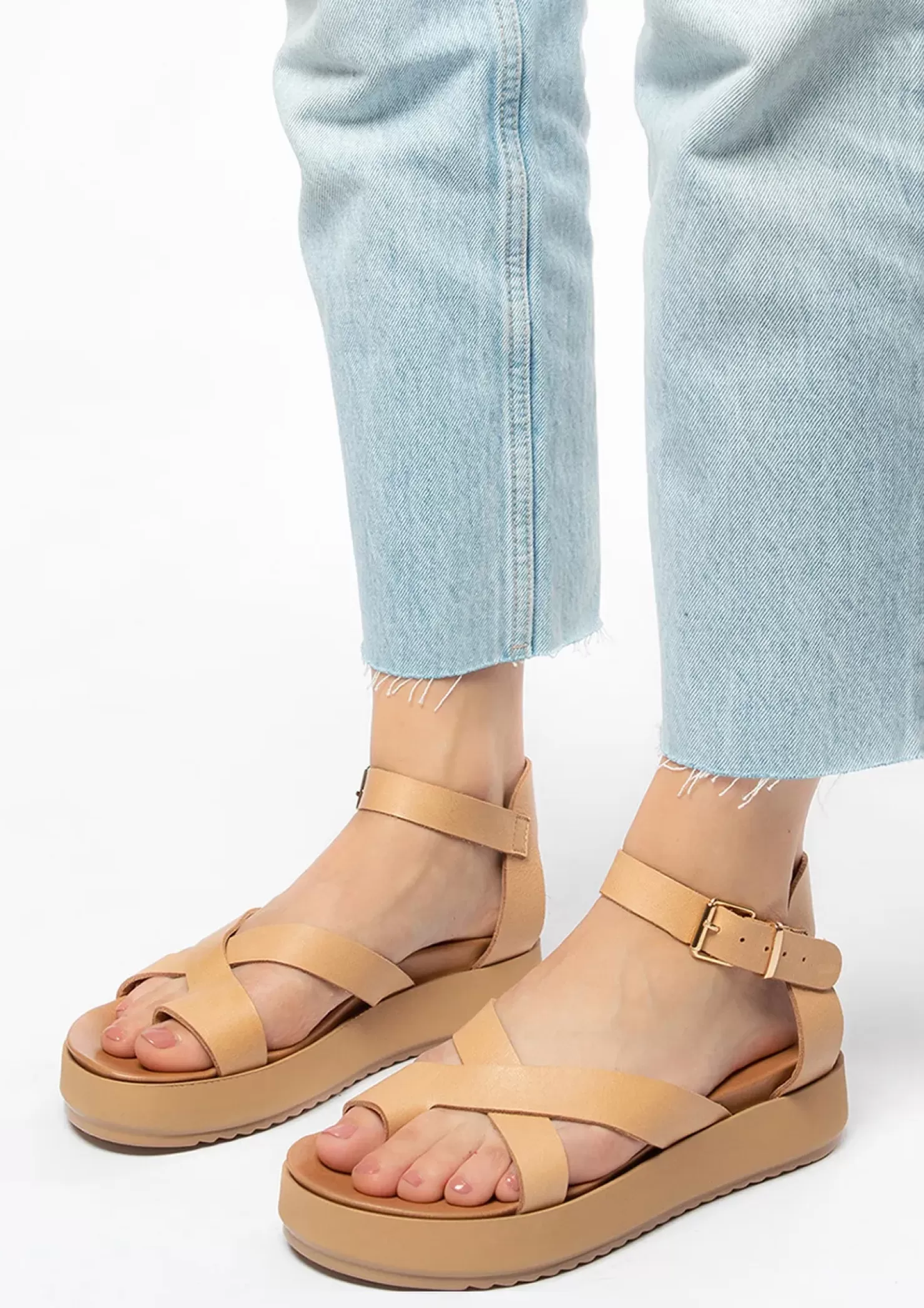 Cheap Leather Platform Sandals - Camel Women Sandals