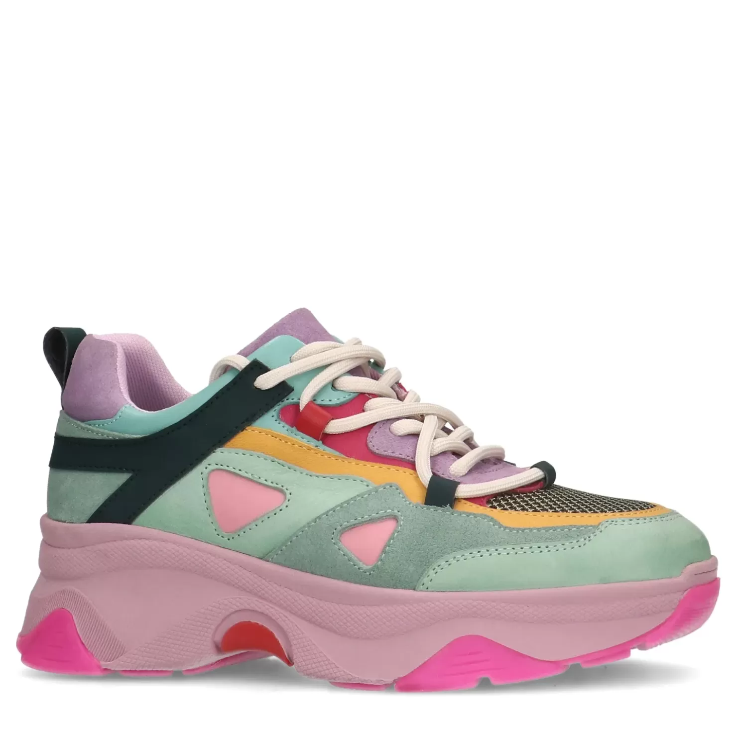 Clearance Leather Platform Sneakers With Colorful Sole - Multicolor Women Sneakers