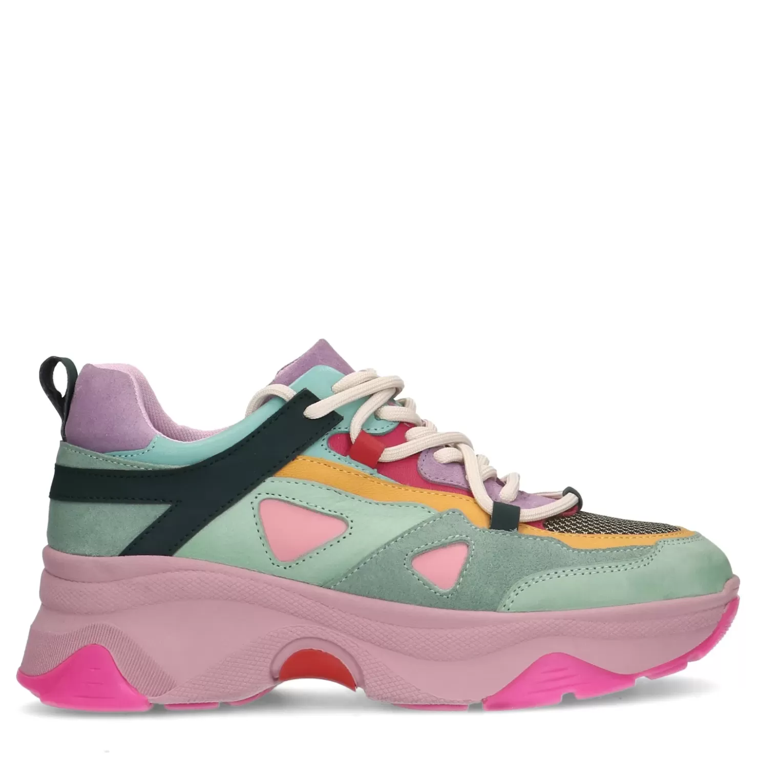 Clearance Leather Platform Sneakers With Colorful Sole - Multicolor Women Sneakers
