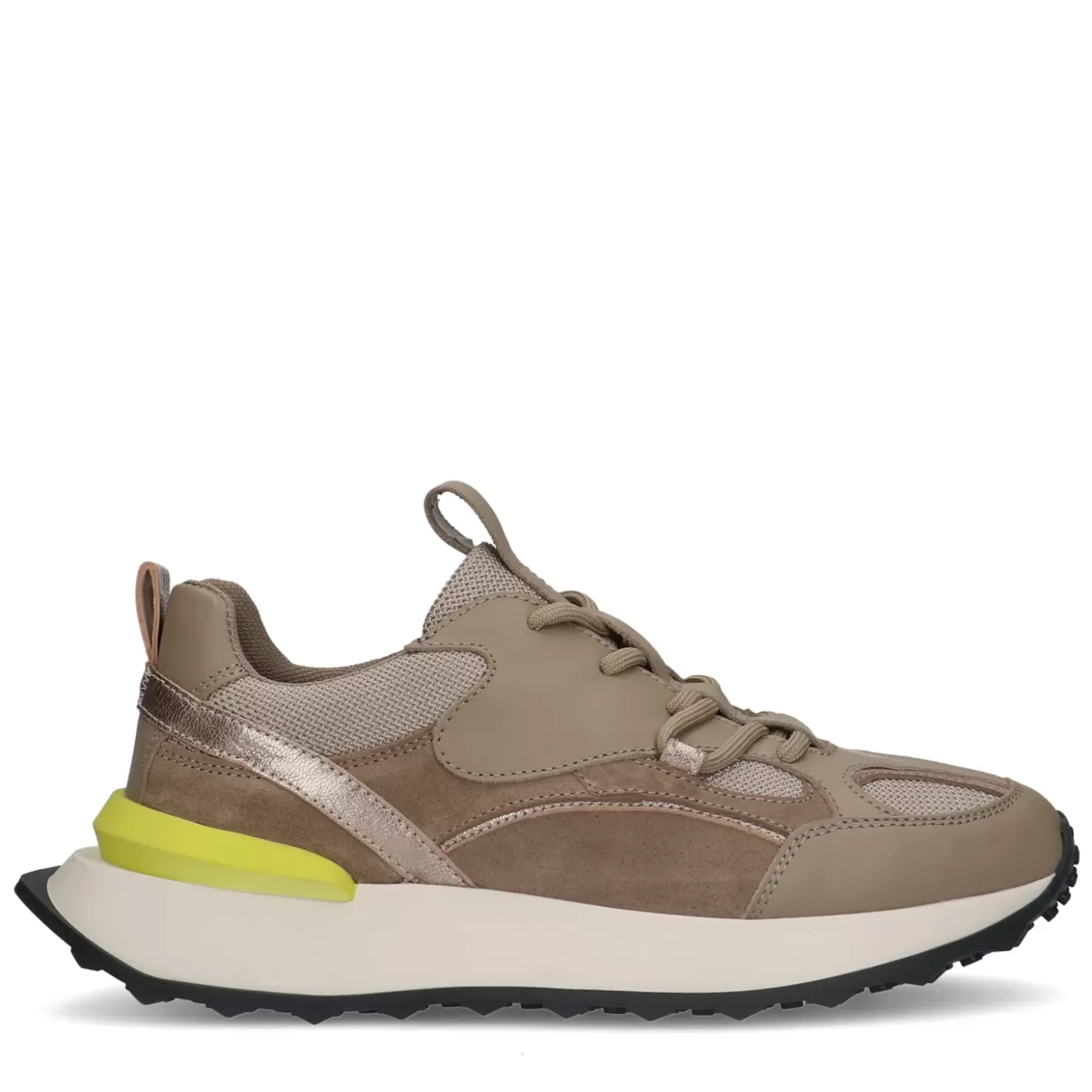 Outlet Leather Sneakers With Colored Detail - Taupe Women Sneakers
