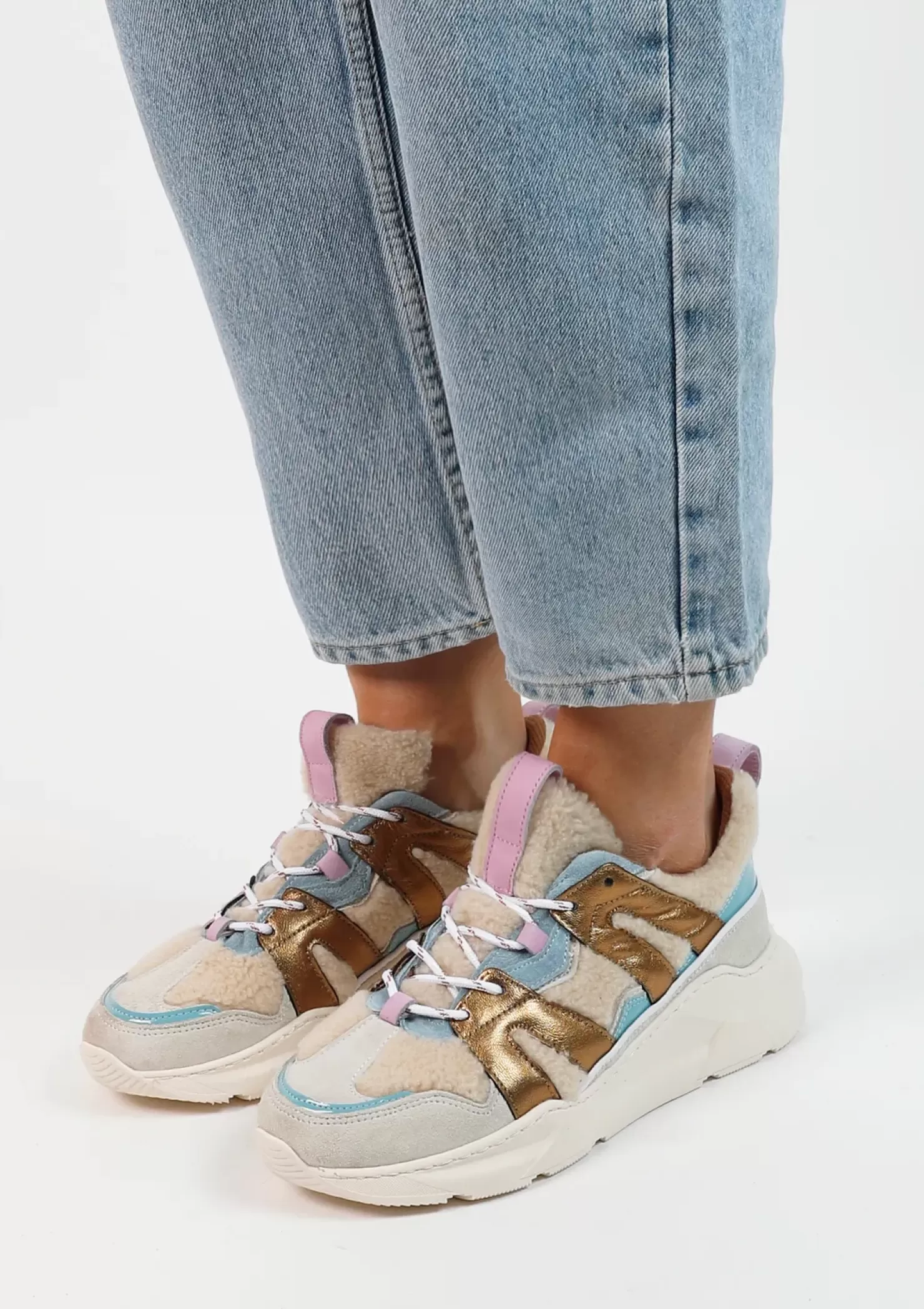 Cheap Sneakers With Fluffy And Colorful Details - Beige Women Sneakers