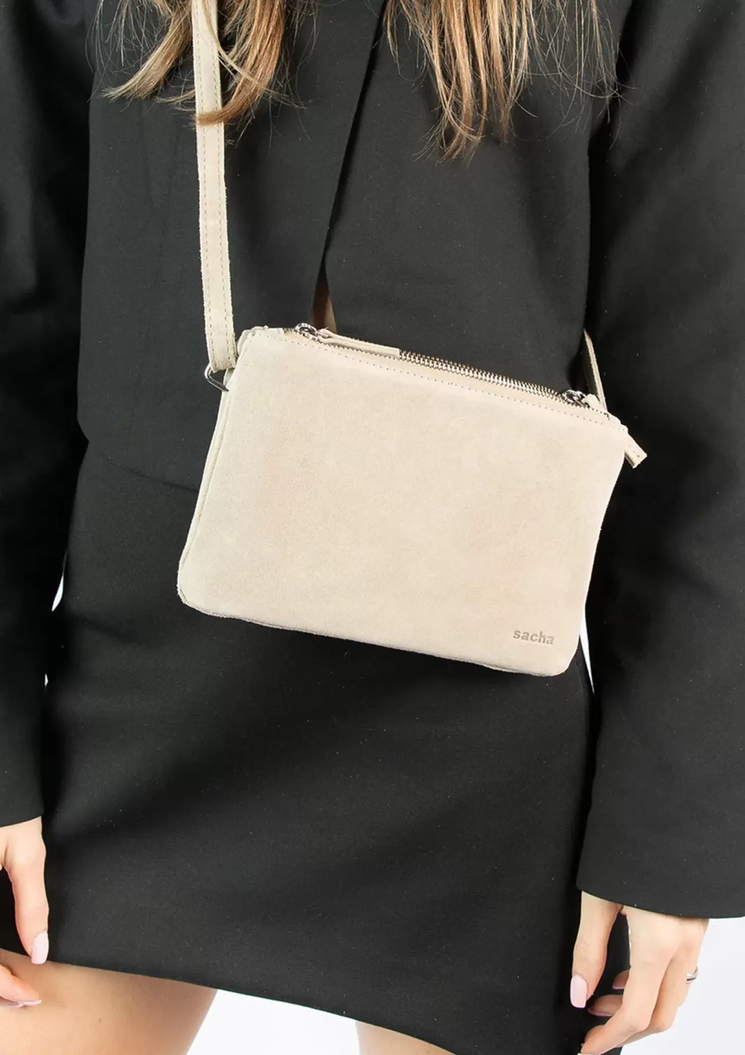 Store Suede Crossbody Bag - Beige Women Crossbody Bags
