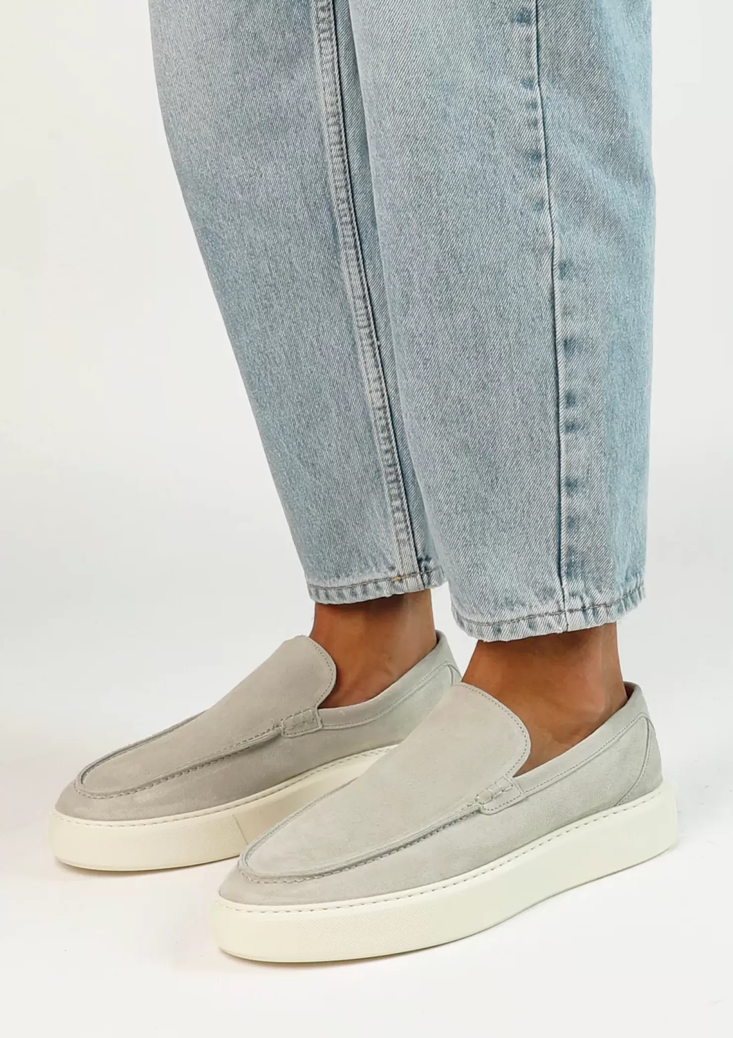 Store Suede Loafers With Chunky Sole - Light Gray Men Moccasins
