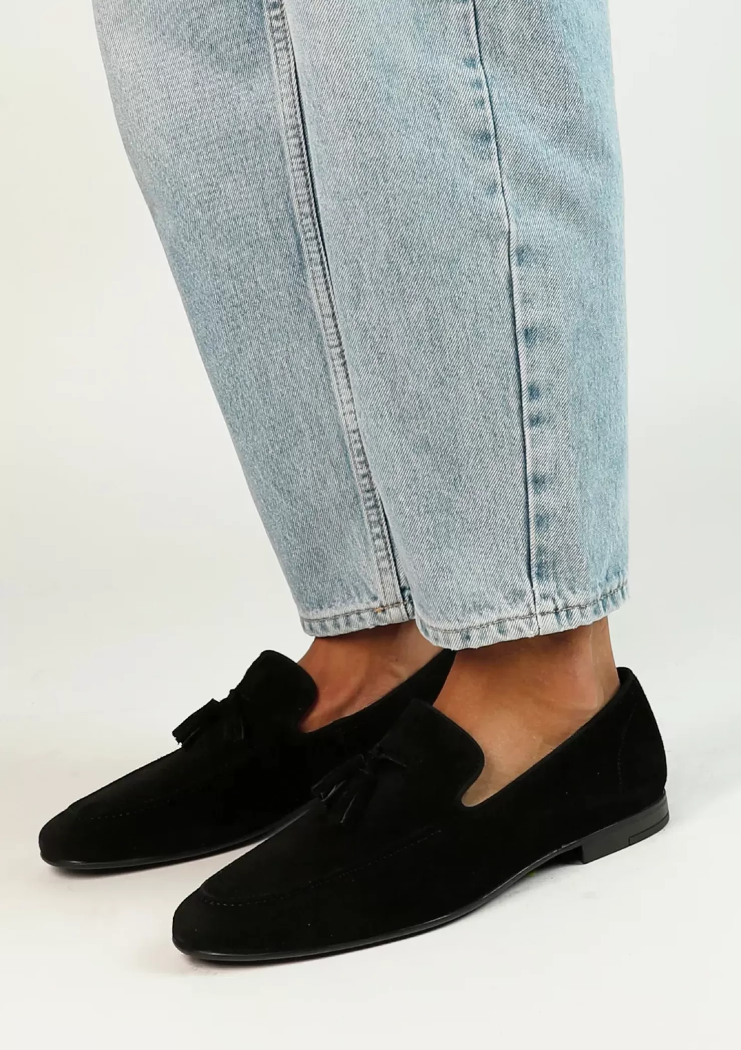 Store Suede Loafers With Fringed Tassels - Black Men Moccasins